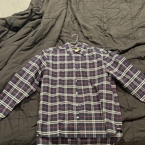 Burberry Navy Plaid Button-Down Shirt with White and Red Accents